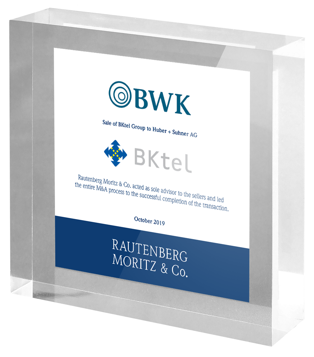 Rautenberg Moritz & Co. advises BWK and further shareholders on the sale of BKtel to Huber + Suhner Group in Switzerland.